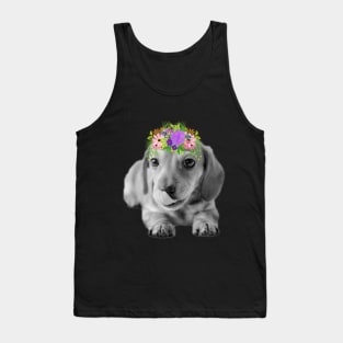 Dachshund Puppy with Floral Crown Tank Top